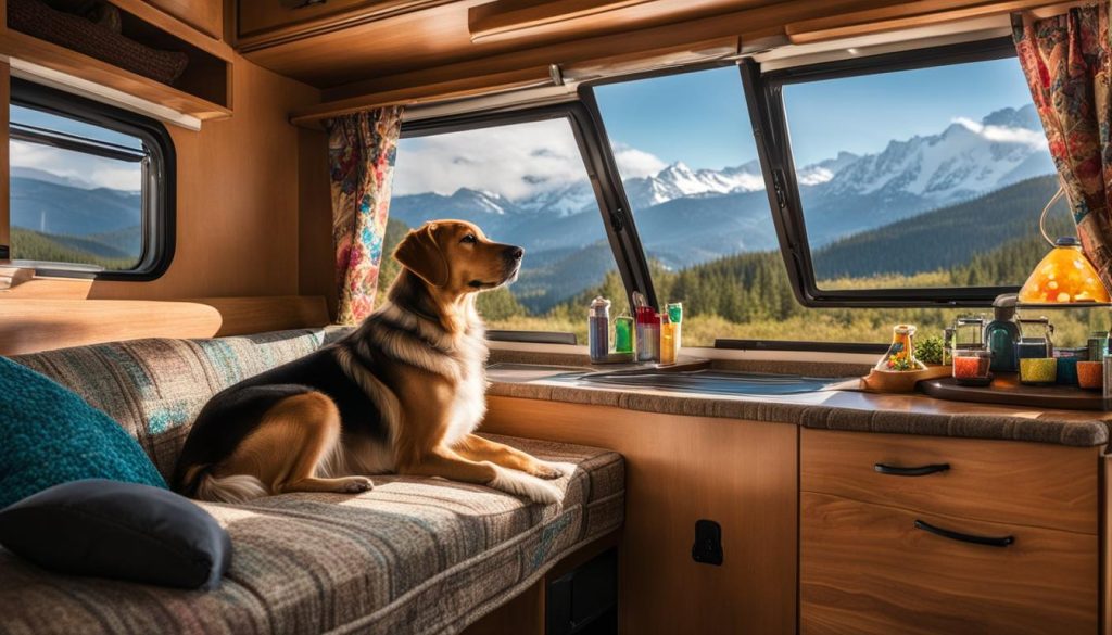 Pet crate training in an RV
